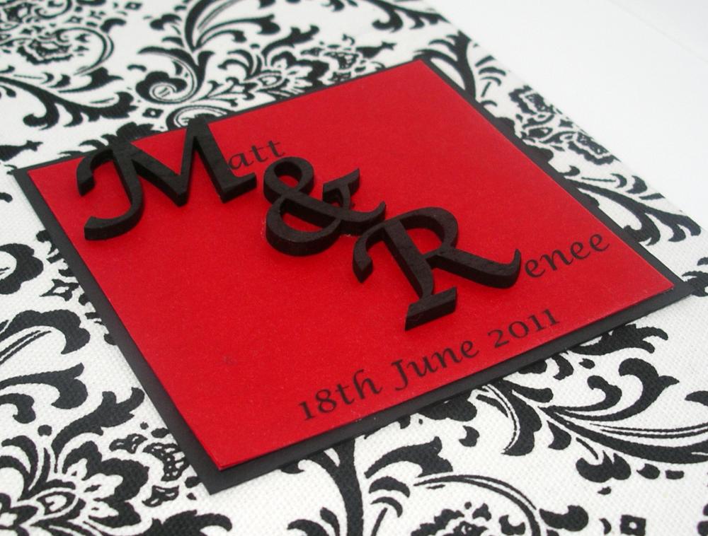 Wedding Guestbook/album - Black & White Damask W/red Ribbon (custom Colors Available)