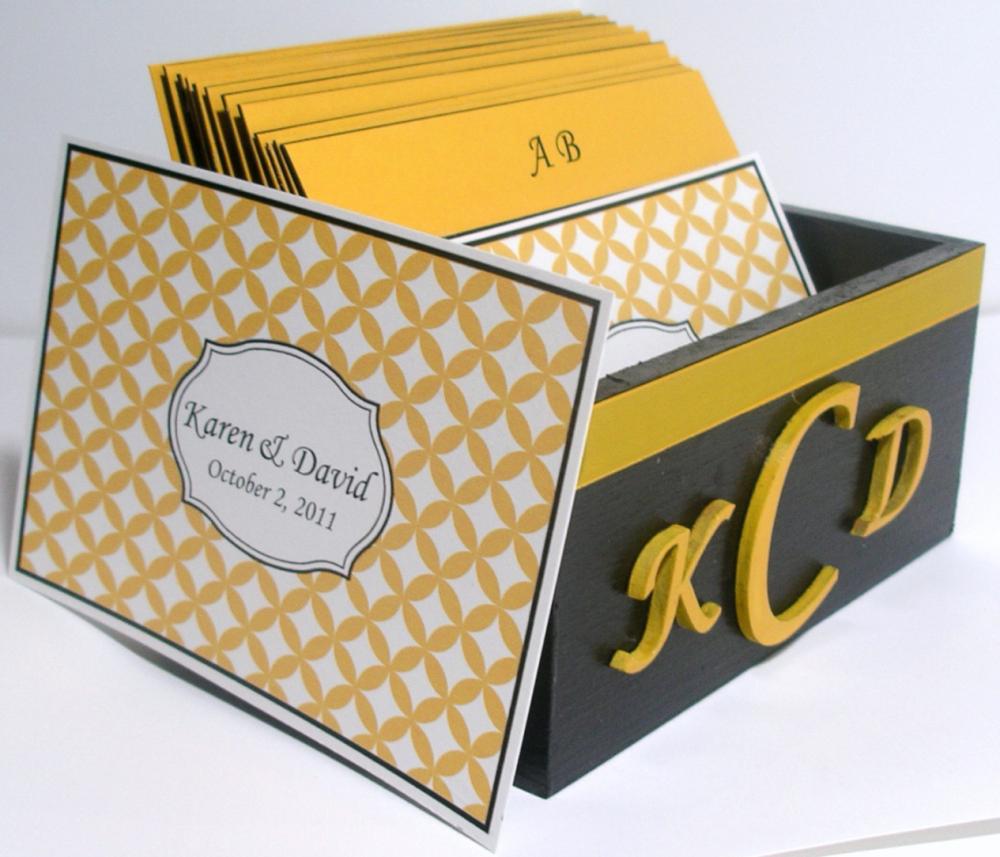 Custom Wedding Guest Box & Cards - Black, Yellow And White W/couple Monogram (custom Colors Available)