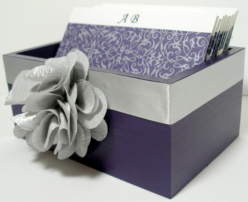 Custom Wedding Guest Box & Cards - Eggplant And Silver Theme (custom Colors Available)